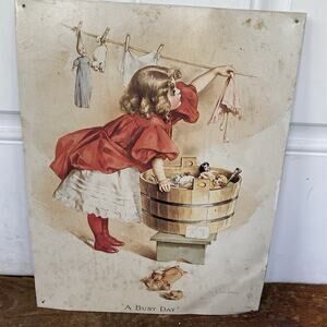 Vintage Maud Humprey Art Print On Tin A Busy Day Ivory Soap Girl Item #95 Sign